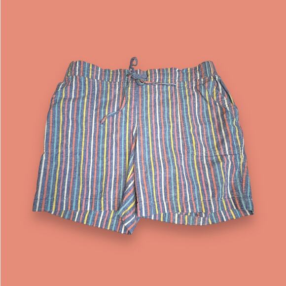 Talbots Pants - Talbots Blue Denim Cotton Linen Pastel Striped Drawstring Shorts Size 8P